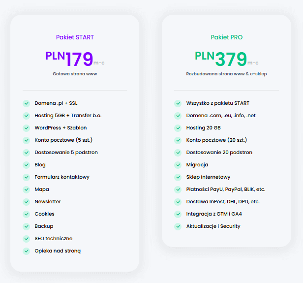 pakiety stron na abonament webzona